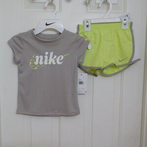 NWT 2pc Nike Gray White Lemon Yellow Top & Running Shorts sz 4